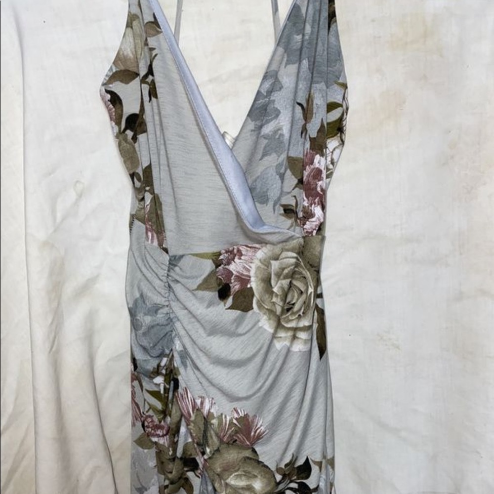 asymmetrical body con floral dress